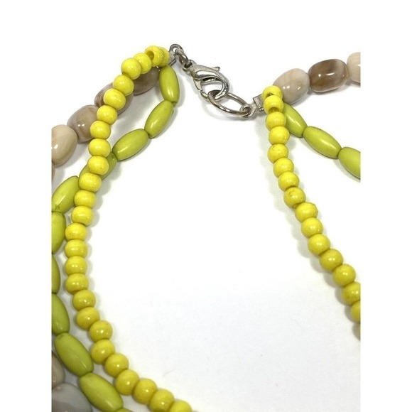 Necklace Statement Green Beige Multi Strands Asymmetric 36” - Picture 4 of 6